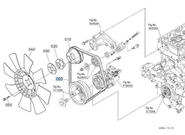 Pasek klinowy wentylatora i alternatora Kubota 3C63179323